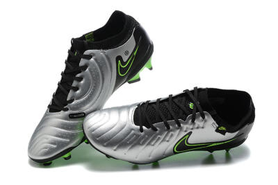 Men's NikeTiempo Legend 10 Elite FG Firm Ground Low-Tops Football Boots - Silver/Black/Blue