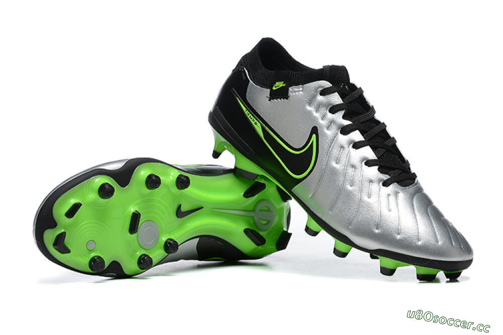 Men's NikeTiempo Legend 10 Elite FG Firm Ground Low-Tops Football Boots - Silver/Black/Blue 4