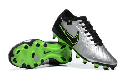 Men's NikeTiempo Legend 10 Elite FG Firm Ground Low-Tops Football Boots - Silver/Black/Blue