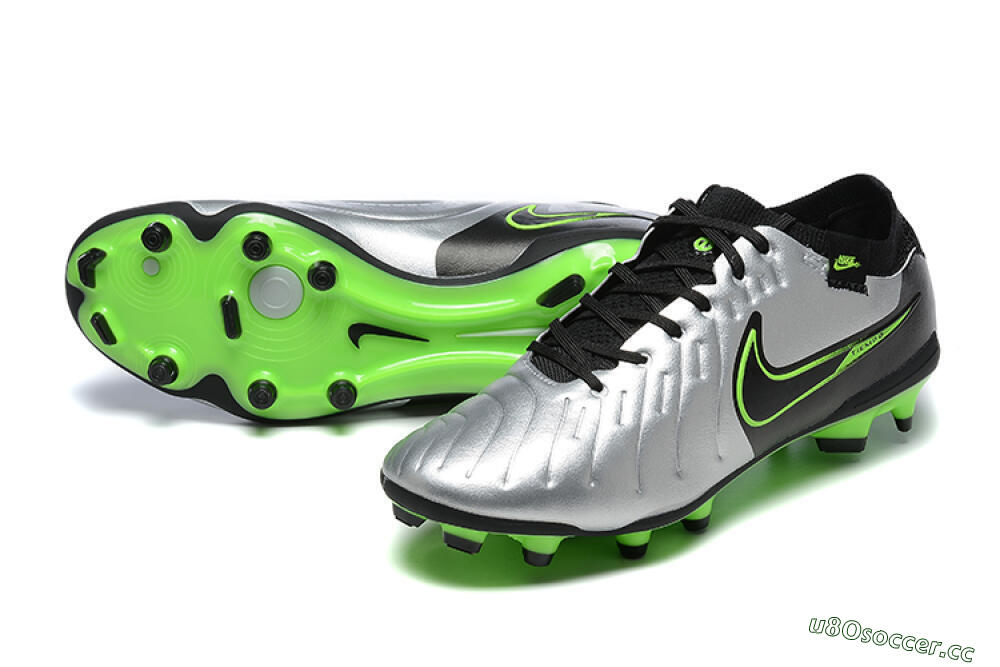 Men's NikeTiempo Legend 10 Elite FG Firm Ground Low-Tops Football Boots - Silver/Black/Blue 3