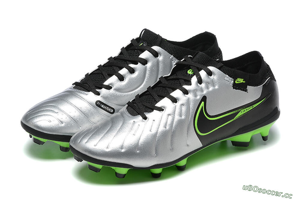 Men's NikeTiempo Legend 10 Elite FG Firm Ground Low-Tops Football Boots - Silver/Black/Blue 9