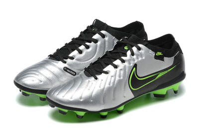 Men's NikeTiempo Legend 10 Elite FG Firm Ground Low-Tops Football Boots - Silver/Black/Blue
