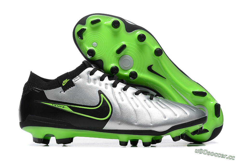 Men's NikeTiempo Legend 10 Elite FG Firm Ground Low-Tops Football Boots - Silver/Black/Blue 2