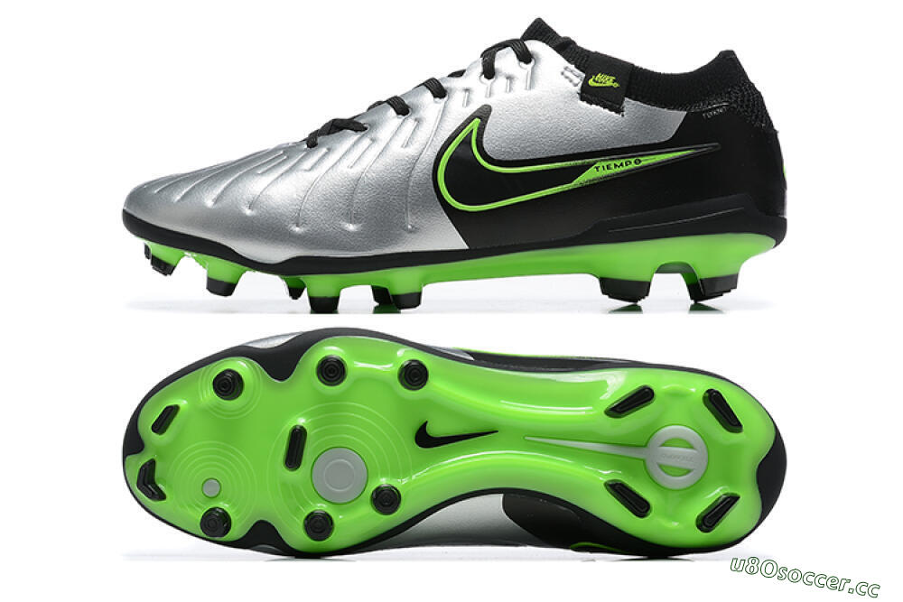 Men's NikeTiempo Legend 10 Elite FG Firm Ground Low-Tops Football Boots - Silver/Black/Blue 1