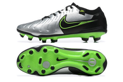 Men's NikeTiempo Legend 10 Elite FG Firm Ground Low-Tops Football Boots - Silver/Black/Blue