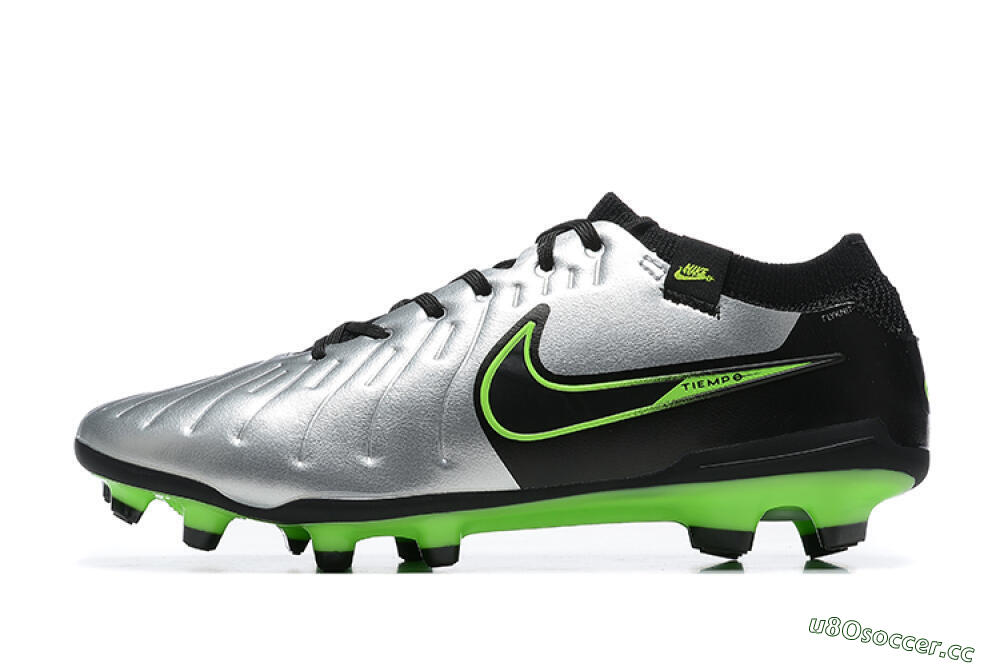 Men's NikeTiempo Legend 10 Elite FG Firm Ground Low-Tops Football Boots - Silver/Black/Blue 0