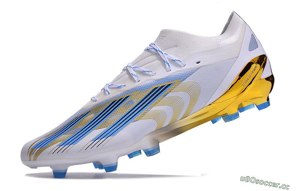 Men's Adidas X Crazyfast.1 FG Firm Ground Low-Tops Football Boots - White/Blue/Gold 5