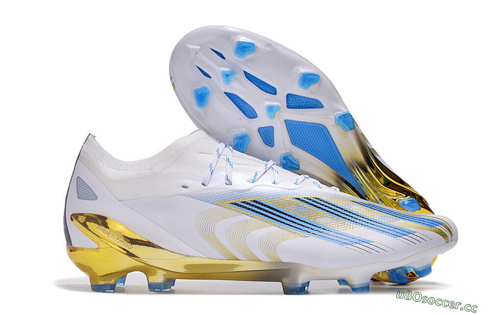 Men's Adidas X Crazyfast.1 FG Firm Ground Low-Tops Football Boots - White/Blue/Gold 2