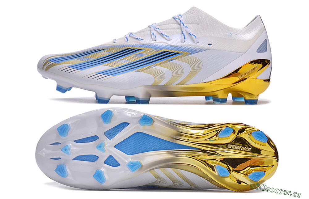 Men's Adidas X Crazyfast.1 FG Firm Ground Low-Tops Football Boots - White/Blue/Gold 1