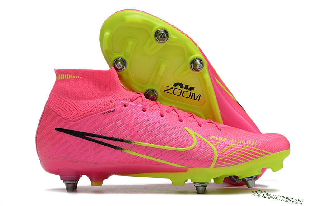 Men's Nike Air Zoom Mercurial Superfly 9 Elite SG Soft Ground High-Tops Football Boots - Pink/Green/Black 2