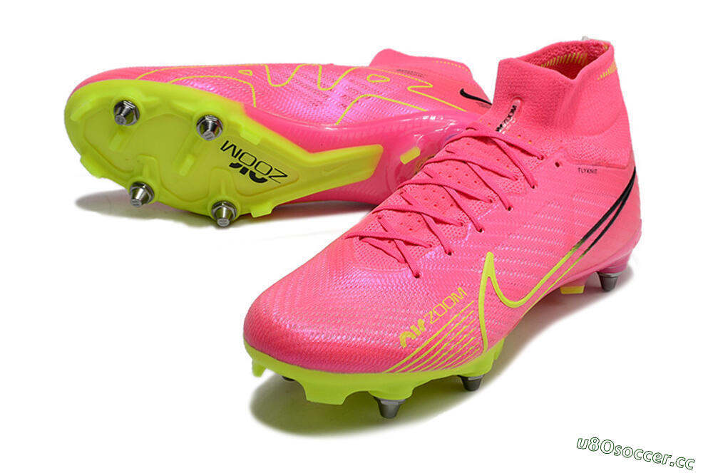 Men's Nike Air Zoom Mercurial Superfly 9 Elite SG Soft Ground High-Tops Football Boots - Pink/Green/Black 3