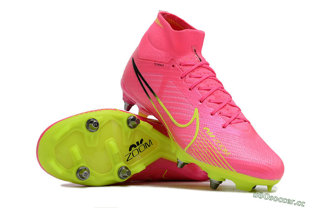 Men's Nike Air Zoom Mercurial Superfly 9 Elite SG Soft Ground High-Tops Football Boots - Pink/Green/Black 4