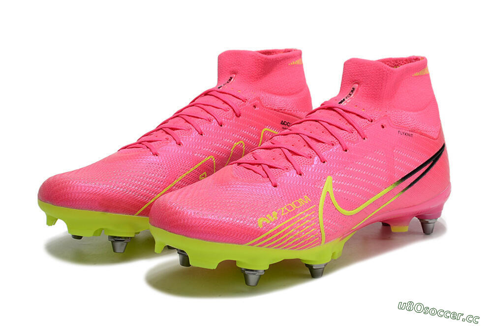 Men's Nike Air Zoom Mercurial Superfly 9 Elite SG Soft Ground High-Tops Football Boots - Pink/Green/Black 5