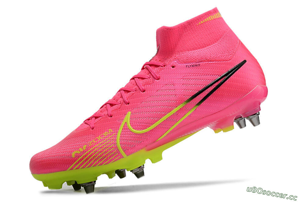 Men's Nike Air Zoom Mercurial Superfly 9 Elite SG Soft Ground High-Tops Football Boots - Pink/Green/Black 8