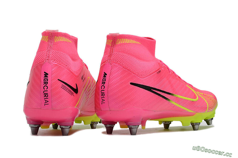 Men's Nike Air Zoom Mercurial Superfly 9 Elite SG Soft Ground High-Tops Football Boots - Pink/Green/Black 9