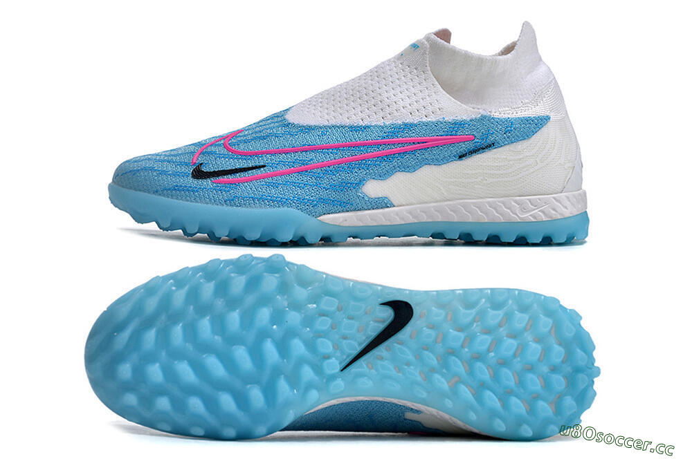 Men's Nike Phantom GX Elite DF Link TF Artificial Turf High-Tops Football Shoes - White/Blue/Pink 1