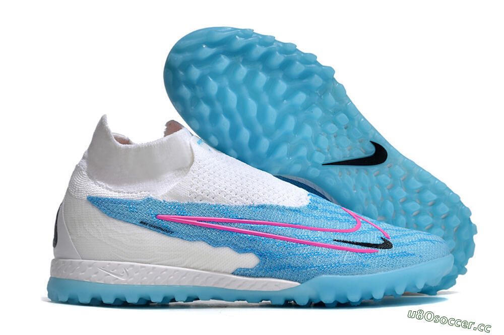 Men's Nike Phantom GX Elite DF Link TF Artificial Turf High-Tops Football Shoes - White/Blue/Pink 2