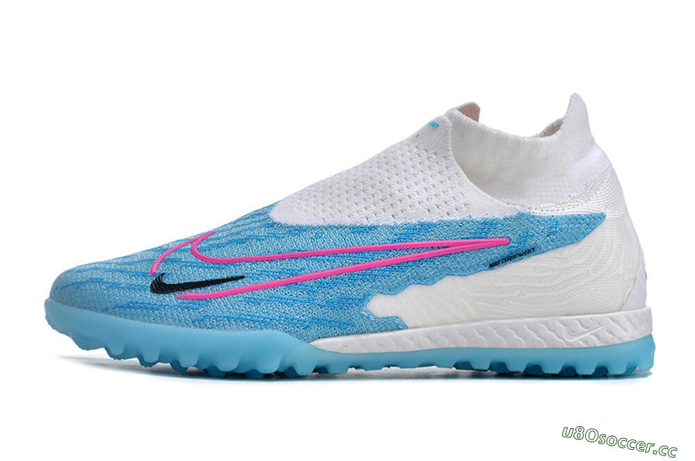 Men's Nike Phantom GX Elite DF Link TF Artificial Turf High-Tops Football Shoes - White/Blue/Pink 0
