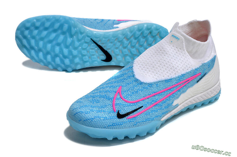 Men's Nike Phantom GX Elite DF Link TF Artificial Turf High-Tops Football Shoes - White/Blue/Pink 3