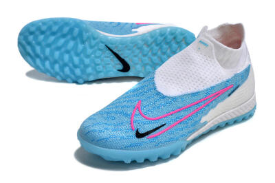 Men's Nike Phantom GX Elite DF Link TF Artificial Turf High-Tops Football Shoes - White/Blue/Pink