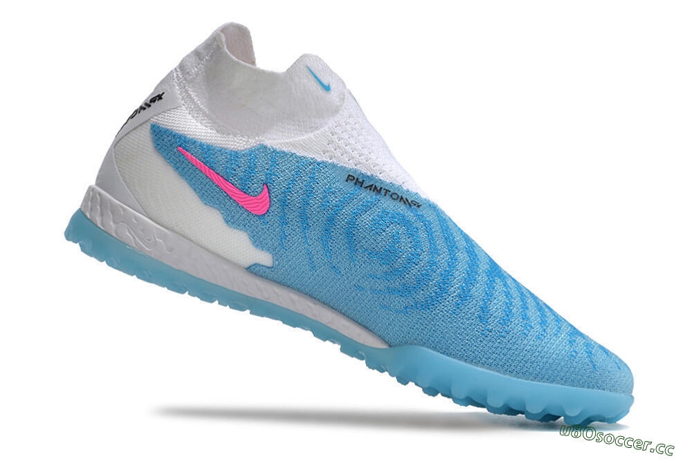 Men's Nike Phantom GX Elite DF Link TF Artificial Turf High-Tops Football Shoes - White/Blue/Pink 4