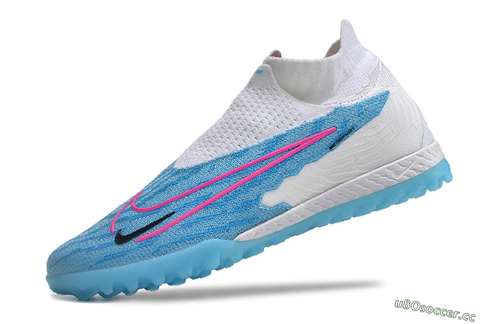 Men's Nike Phantom GX Elite DF Link TF Artificial Turf High-Tops Football Shoes - White/Blue/Pink 5
