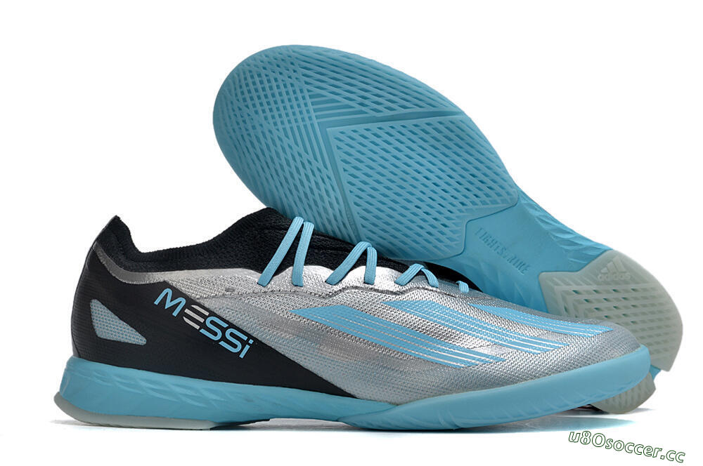 Men's Adidas X Crazyfast.1 IC Indoor & Futsal Low-Tops Football Shoes - Silver/Blue/Black 2