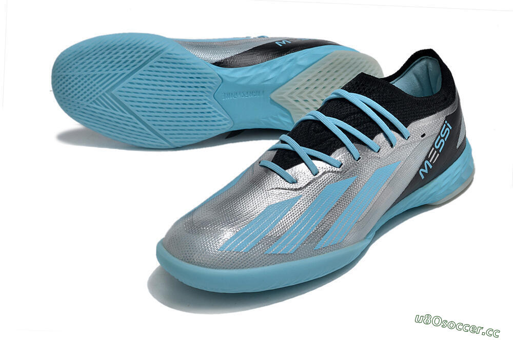 Men's Adidas X Crazyfast.1 IC Indoor & Futsal Low-Tops Football Shoes - Silver/Blue/Black 3