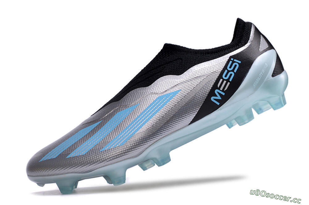 Men's Adidas X Crazyfast+ FG Firm Ground Low-Tops Football Boots - Silver/Blue/Black 5