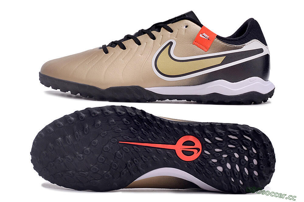 Men's Nike Tiempo Legend 10 Academy TF Artificial Turf Low-Tops Football Shoes - Brown/Gold/White 1