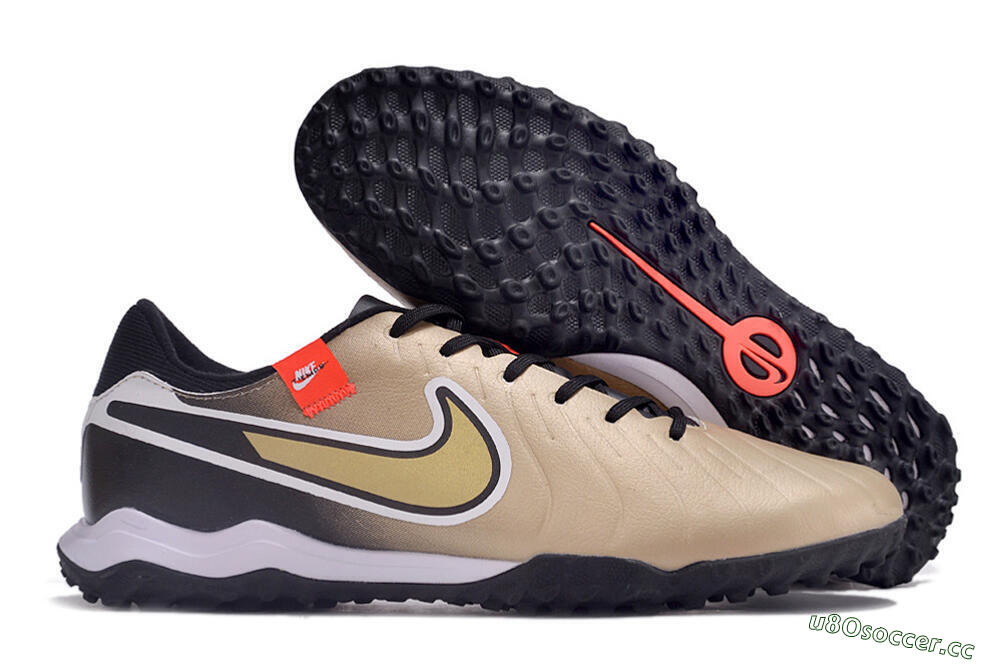 Men's Nike Tiempo Legend 10 Academy TF Artificial Turf Low-Tops Football Shoes - Brown/Gold/White 2