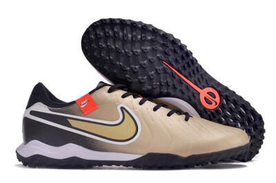 Men's Nike Tiempo Legend 10 Academy TF Artificial Turf Low-Tops Football Shoes - Brown/Gold/White