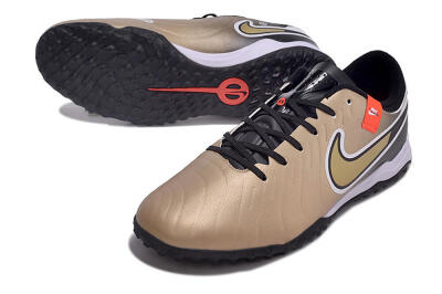 Men's Nike Tiempo Legend 10 Academy TF Artificial Turf Low-Tops Football Shoes - Brown/Gold/White
