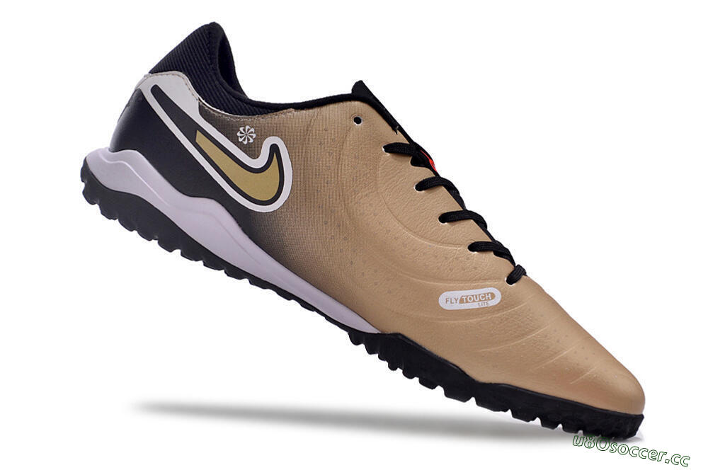 Men's Nike Tiempo Legend 10 Academy TF Artificial Turf Low-Tops Football Shoes - Brown/Gold/White 4