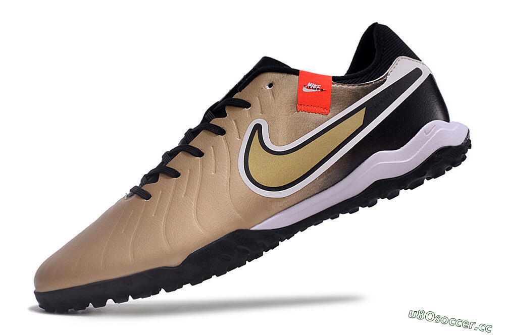 Men's Nike Tiempo Legend 10 Academy TF Artificial Turf Low-Tops Football Shoes - Brown/Gold/White 5