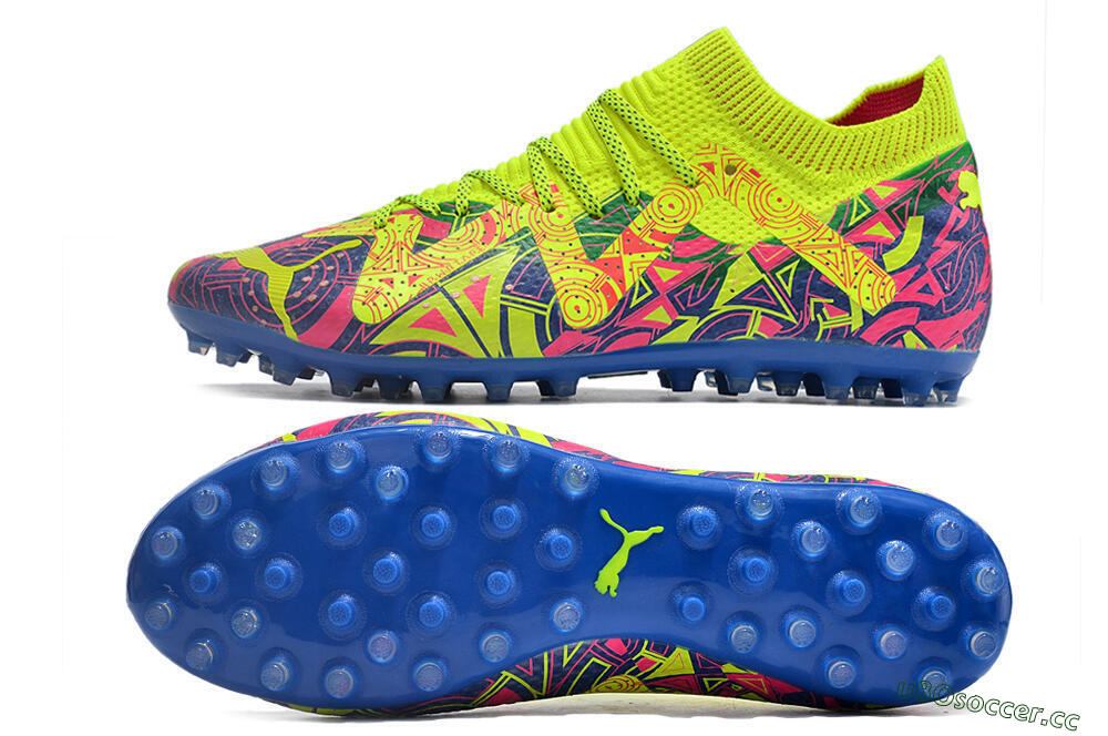 Men's Puma Future Ultimate MG Multi Ground Low-Tops Football Boots - Yellow/Pink/Blue 1