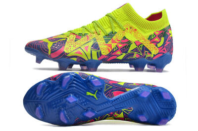 Men's Puma Future Ultimate FG Firm Ground Low-Tops Football Boots - Green/Blue/Pink