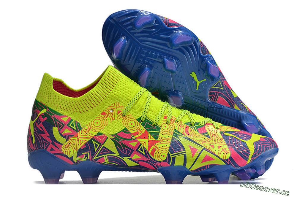 Men's Puma Future Ultimate FG Firm Ground Low-Tops Football Boots - Green/Blue/Pink 2