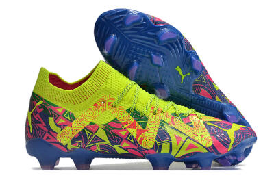 Men's Puma Future Ultimate FG Firm Ground Low-Tops Football Boots - Green/Blue/Pink