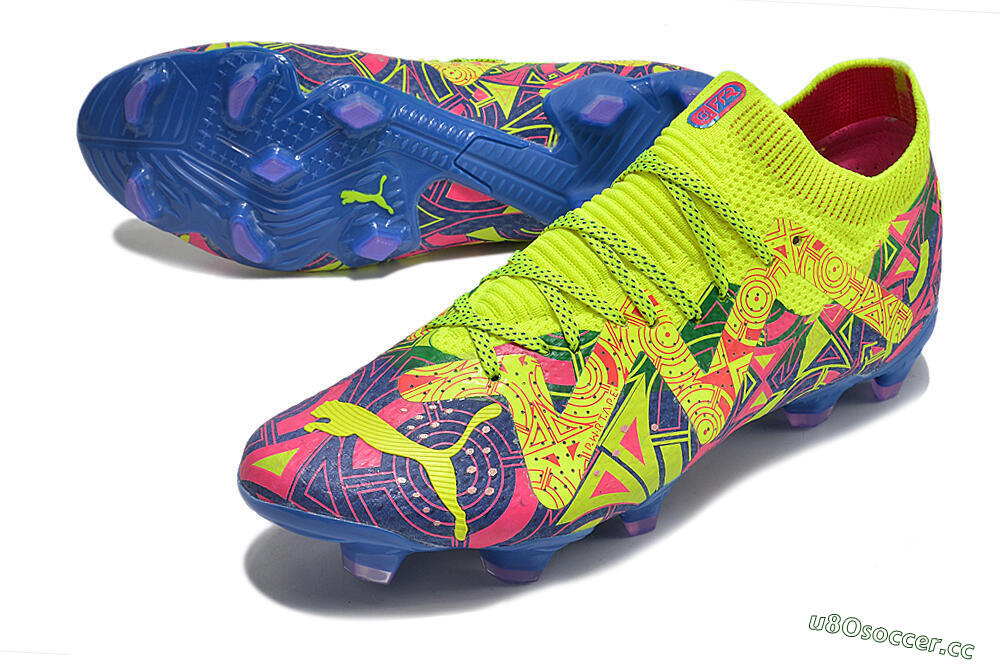 Men's Puma Future Ultimate FG Firm Ground Low-Tops Football Boots - Green/Blue/Pink 3
