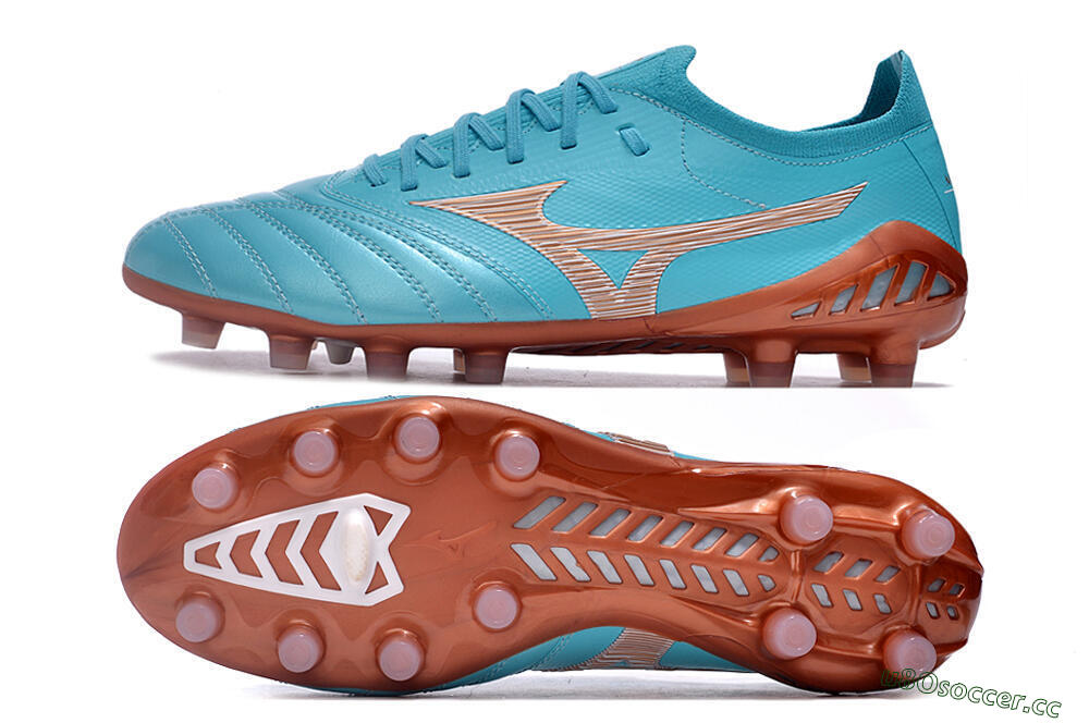 Men's Mizuno Morelia Neo 3 Made in Japan FG Firm Ground Low-Tops Football Boots - Blue/Brown 1