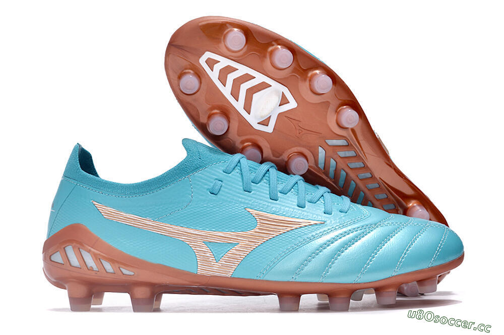 Men's Mizuno Morelia Neo 3 Made in Japan FG Firm Ground Low-Tops Football Boots - Blue/Brown 2
