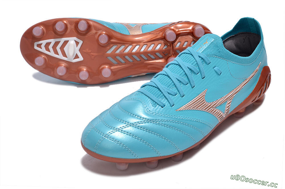 Men's Mizuno Morelia Neo 3 Made in Japan FG Firm Ground Low-Tops Football Boots - Blue/Brown 3