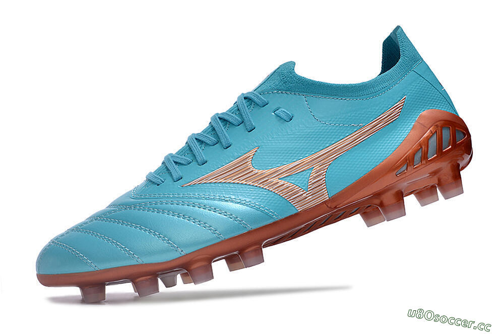 Men's Mizuno Morelia Neo 3 Made in Japan FG Firm Ground Low-Tops Football Boots - Blue/Brown 5