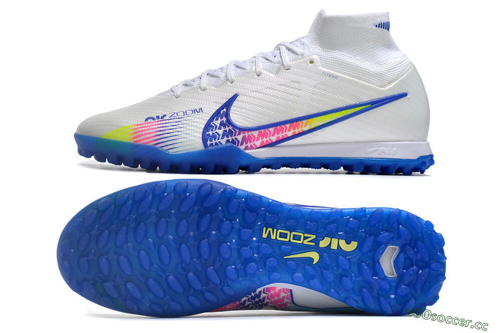 Men's Nike Air Zoom Mercurial Superfly 9 Elite TF Artificial Turf High-Tops Football Shoes - White/Blue/Pink 1