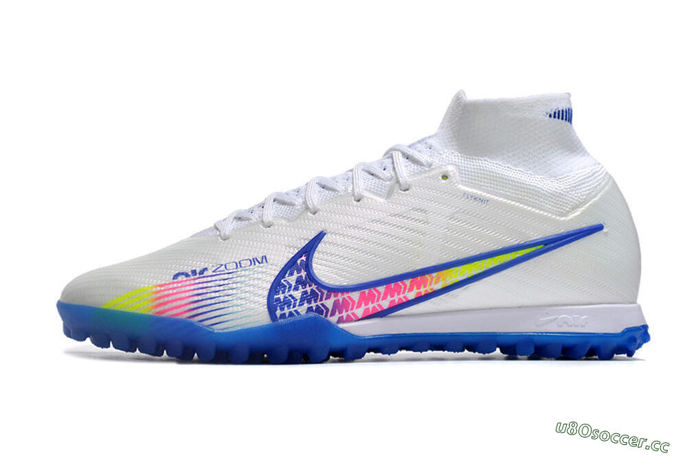 Men's Nike Air Zoom Mercurial Superfly 9 Elite TF Artificial Turf High-Tops Football Shoes - White/Blue/Pink 0