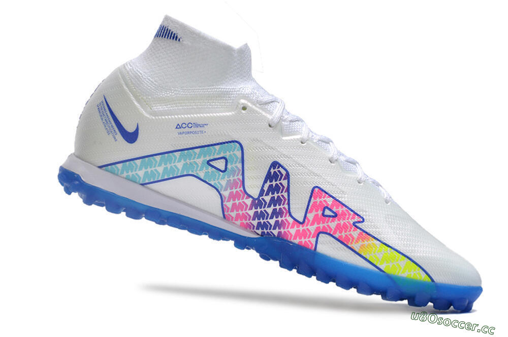 Men's Nike Air Zoom Mercurial Superfly 9 Elite TF Artificial Turf High-Tops Football Shoes - White/Blue/Pink 4