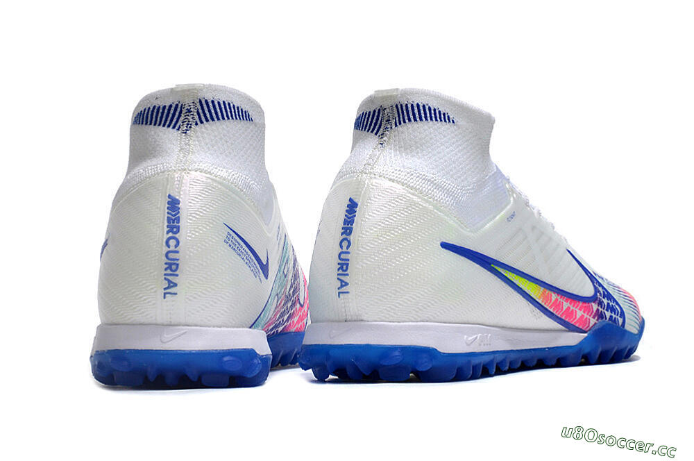 Men's Nike Air Zoom Mercurial Superfly 9 Elite TF Artificial Turf High-Tops Football Shoes - White/Blue/Pink 6