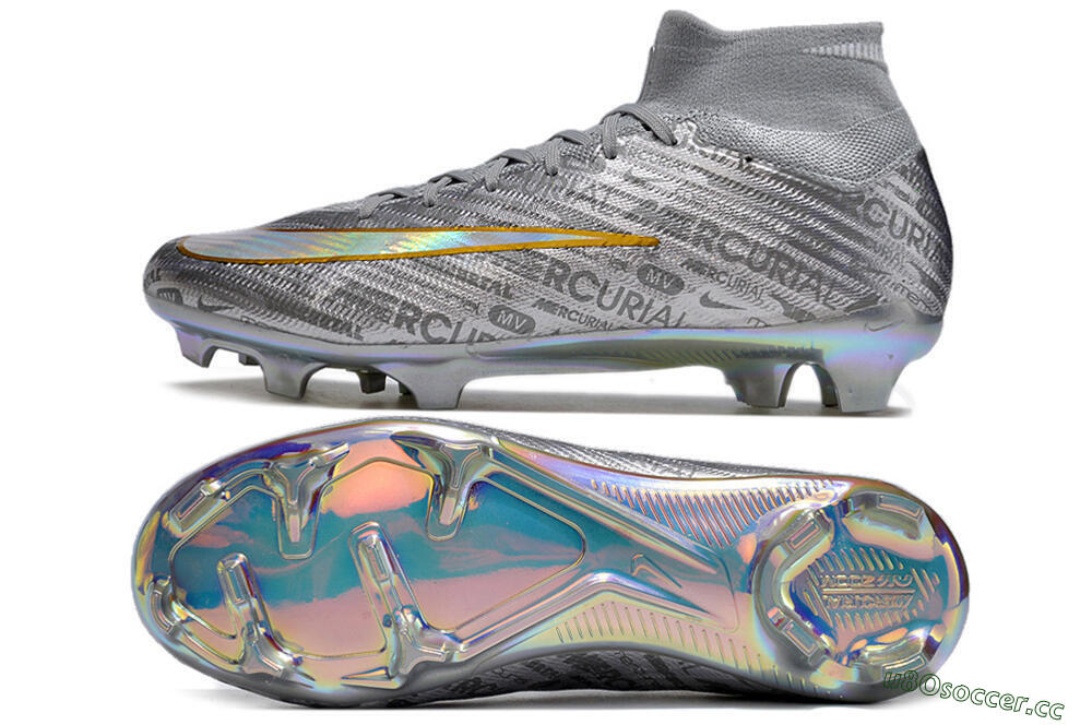 Unisex Nike Air Zoom Mercurial Superfly 15 Elite FG Firm Ground High-Tops Football Boots - Sliver/Gold/Rainbow 1