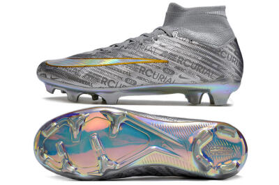 Unisex Nike Air Zoom Mercurial Superfly 15 Elite FG Firm Ground High-Tops Football Boots - Sliver/Gold/Rainbow